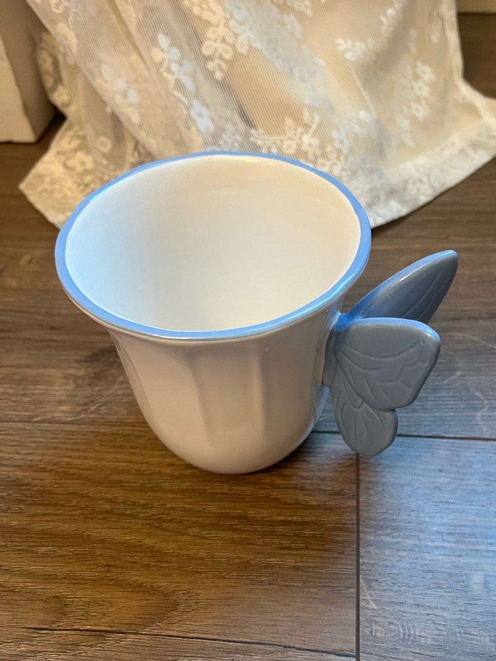 Linden Street Ceramic White & Blue Butterfly Handle Mug